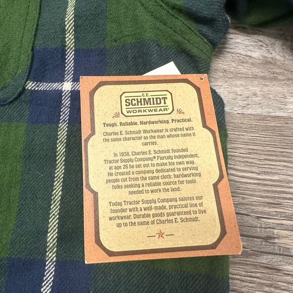 NWT CE Schmidt Workwear Flannel Madras check Green Mens 2XLT Button Up Shirt - Picture 11 of 11